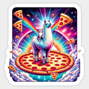 Funny Llama with Cat, Pizza and Tacos Vibrant Sticker